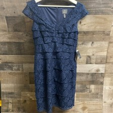 adrianna papell shutter tuck lace sheath dress size 8 navy