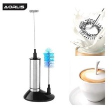 Montalatte Elettrico a batteria 2 in 1 Aorlis in Acciaio Pratico Mixer con base