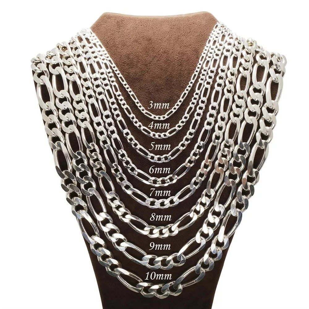 Solid 925 Sterling Silver Men s Figaro Chain Necklace All Sizes