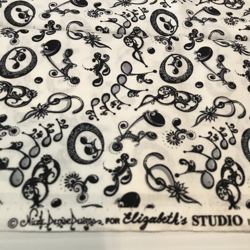 Dancing Music Note Fabric Black & White Nicole Denise Designs 42" X 20" - Image 2 of 4