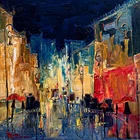 Art Giclee Printed Oil Painting Print Abstract night rainy street Canvas