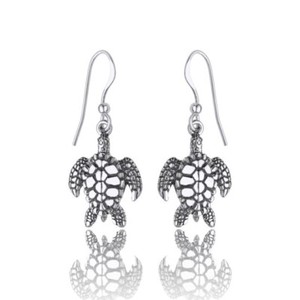 Authentic Sea Turtle Drop Earrings 14k White Gold Plated Sterling Silver 925