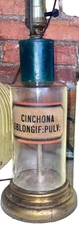 MCM Vintage Table Lamp Apothecary Jar Glass Cinchona Oblongif:Pulv: Brass Base