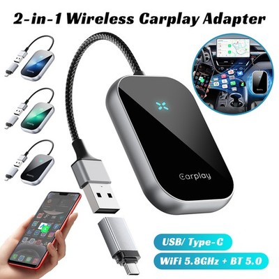 Wireless 2 in 1 Carplay Adapter Android Auto Adapter USB Auto Dongle Connect Box