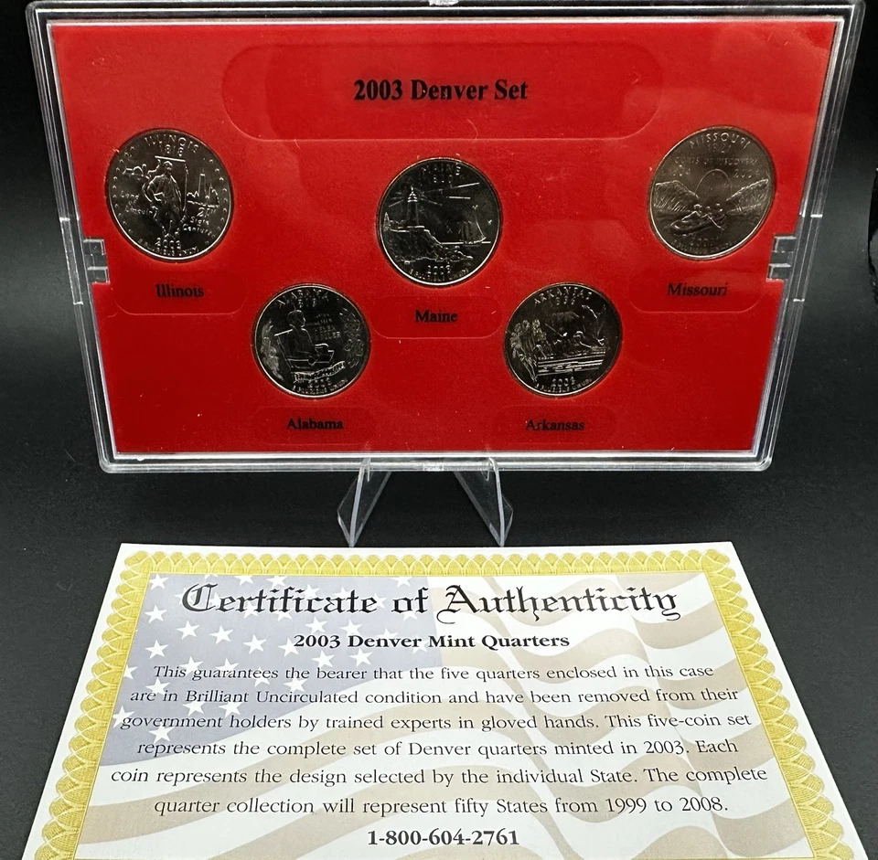 2003 Denver State Quarter Set – 5 Coins BU in Display Case w/ COA - Image 2 of 4