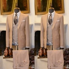 Slim Fit Mens Suits Peak Lapel 2PCS Khaki Evening Dinner Jacket Prom Dinner Coat