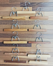 Lot of 11 Clamp Pant Skirt Slacks Hangers Solid Wood  Metal Vintage