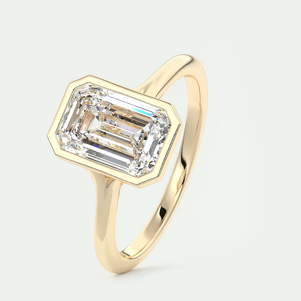 Engagement Ring Semi Mount Emerald Cut Setting 14k Yellow Gold Size 4 5 6 7 - Image 3 of 4