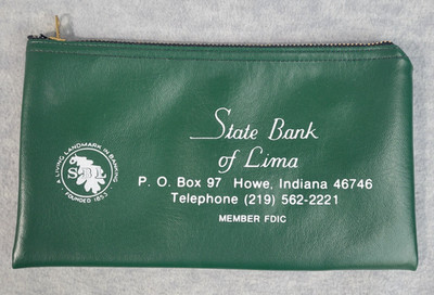 Vintage State Bank of Lima Howe Indiana Zipper Bank Deposit Bag