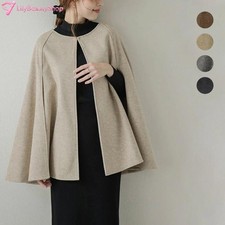 Mujeres Elegante Mezcla de Lana Cuello Redondo Suelto Capa Poncho Prendas de abrigo Capa Abrigo de Otoño