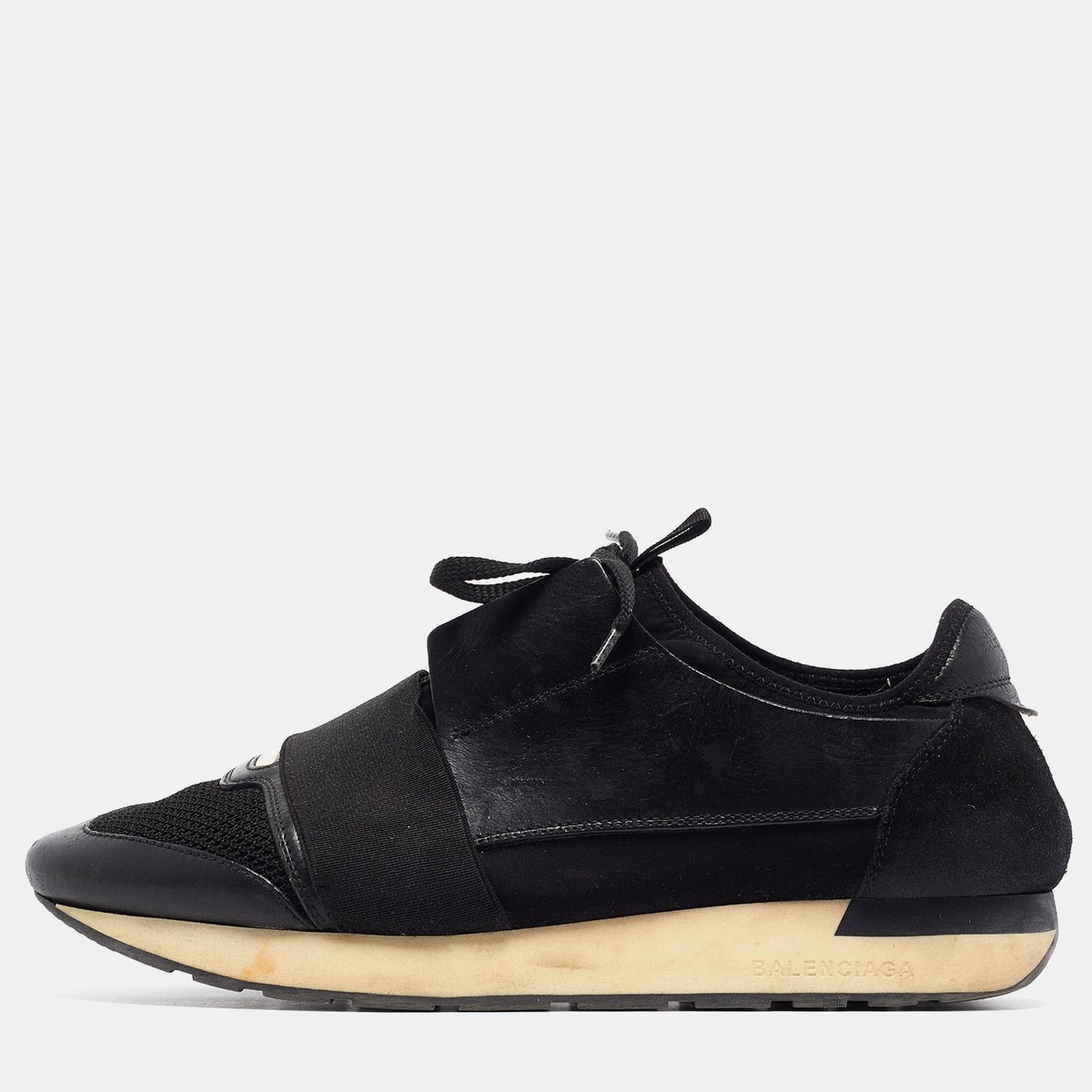 Balenciaga Black Leather and Mesh Race Runner Sneakers Size