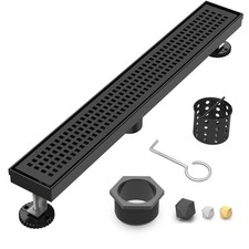 Linear Shower Drain  32 Inch AISI 304 Stainless Steel Shower Drain, Matte Bl...