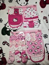  2 12-Set Hello Kitty Mittens,Bibs,Socks,Headband bows - New