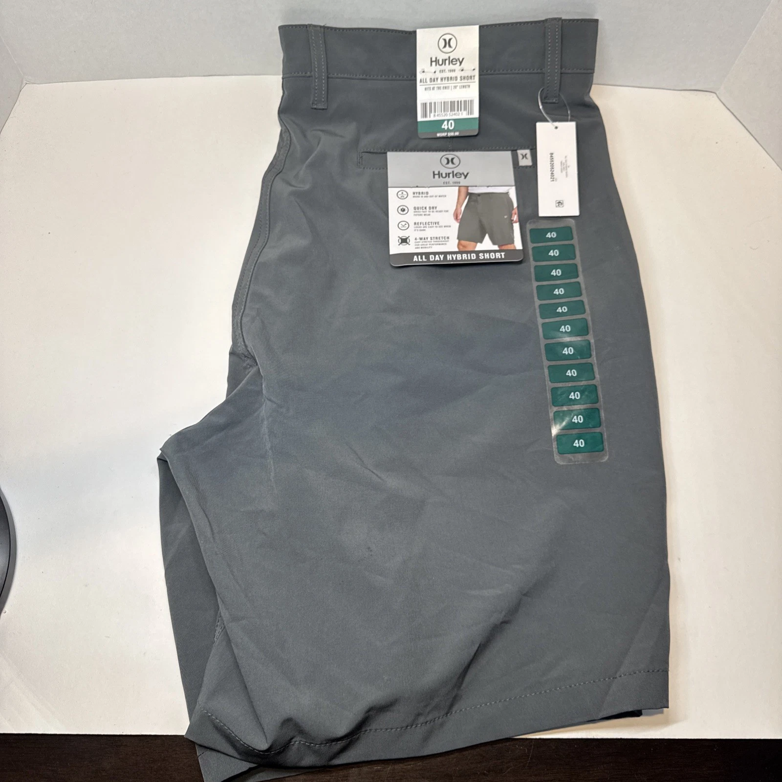 Hurley Shorts Mens 40 Gray All Day Hybrid Quick Dry 4-Way Stretch Reflective NEW
