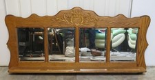 Vintage Solid Oak Wood Mantle Beveled Wall Mirror w Shelf 55" Long PICK UP ONLY!