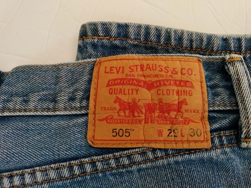 Pantalones de mezclilla Levis 505 para hombre 29x29* 100 % algodón pierna recta desgastados rasgados azules - Imagen 9 de 12