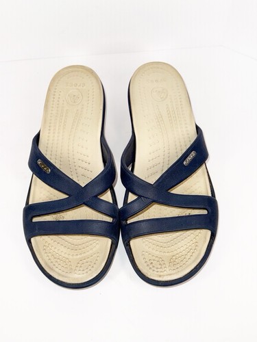 Crocs Patricia sandalo 8 cinturini zeppa blu navy scarpe impermeabili comode spiaggia - Foto 7 di 13