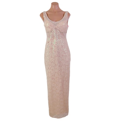 Abito smanicato Nightway paillettes scollo a scoop maxi abito trasparente champagne taglia 8 nuovo con etichette - Foto 13 di 13