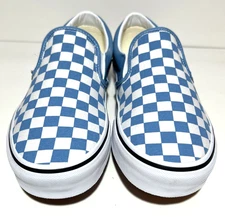 Vans Slip On Men's Size 9.5 Checkerboard Blue White Casual Retro 80s Love