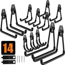Best QcoQce 14 Pack Garage Hooks Heavy Duty with 2 Extension Cord Straps,Garage