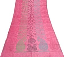 Sushila Vintage Pink Paisley Saree 100 Pure Tussar Silk Woven Soft Sari Fabric
