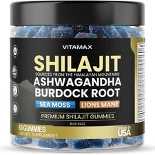 Organic Shilajit Gummies,Sea Moss, Ashwagandha, 105+ Trace Minerals–Organic 60ct
