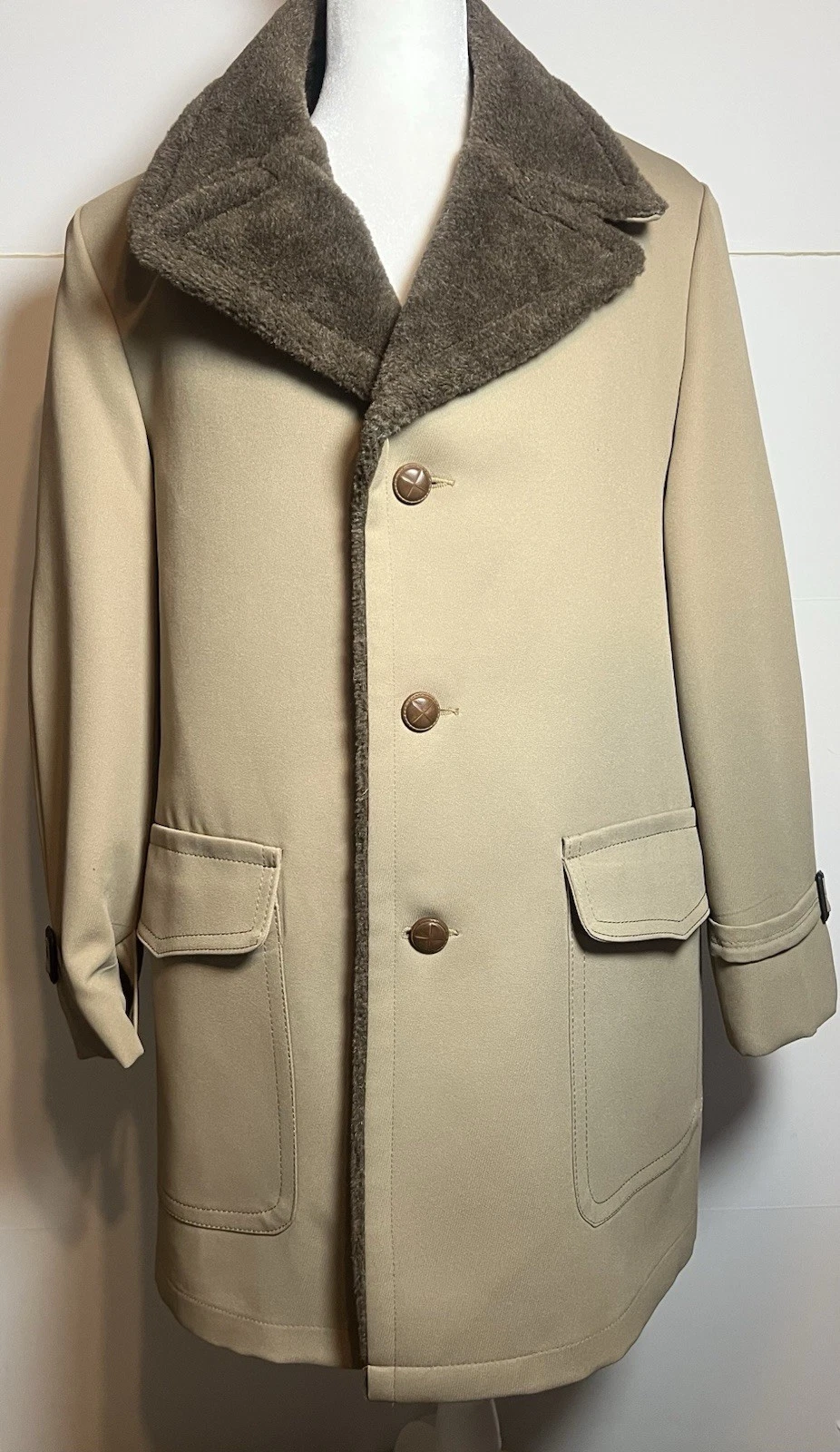 Vintage Western Faux Shearling Coat Men Size 40 Rancher Jacket Brown Lined