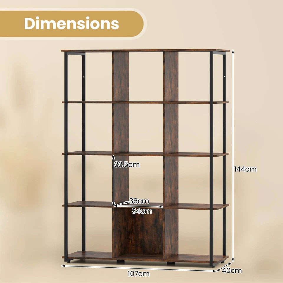 12-Cube Bookcase Tall Freestanding Bookshelf Industrial Open Shelf Display Rack - image 3 of 4