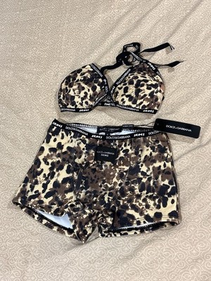 SKIMS x Dolce & Gabbana leopard-print cotton rib set bikini top and bottom