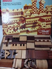 Vtg Steiff wooden building block set Germany Bear original toy 1970's in box