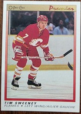 1990-91 O-PEE-CHEE PREMIER TIM SWEENEY CALGARY FLAMES ROOKIE CARD #116. rookie card picture
