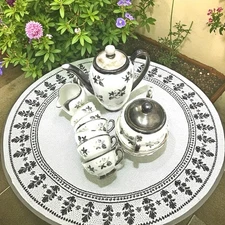 17 Piece Vintage BAVARIA FEINSILBER  Set Cups Saucers Teapot Creamer Sugar Bowl