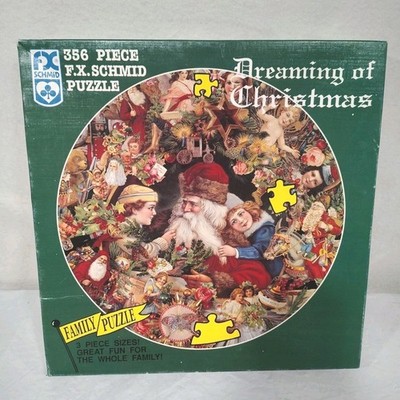 F.X. Schmid Vintage 1994 Round Puzzle 20.5'' Dreaming Of Christmas 3pc Sizes