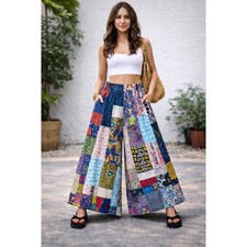 Patchwork Wide Leg Pants Boho Festival Cotton SIZE XL
