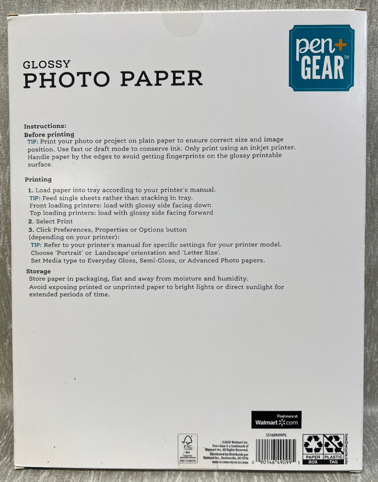 Pen+Gear White Glossy Inkjet Photo Paper, 8.5