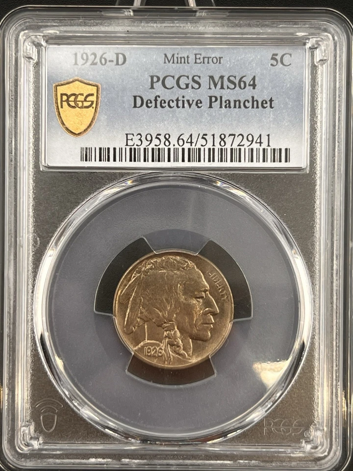 Монета номиналом 5 центов 1926 D с изображением буйвола КАК НОВАЯ PCGS MS64 дефектная планшетка «КЛЮЧЕВАЯ ДАТА КАК НОВАЯ С ОШИБКОЙ» - Изображение 4 из 4