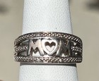 Vtg EC 925 Sterling Silver “MOM" 4 Small Natural Diamonds Ring Size 7 , 4.7 gr — photo 6