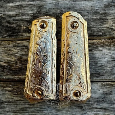 1911 45 38 Super Full Size Gold Gun Pistol Grip Cachas Chapeado & 24K Screws