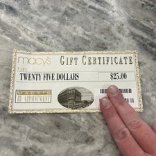 RARE and BEAUTIFUL $25 DOLLARS MACY's GIFT CERTIFICATE in UNCIRCULATED CONDITION