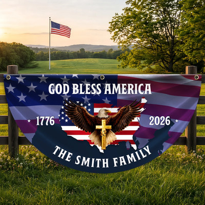 Personalized God Bless America Patriotic Eagle Fan Flag, 250th Anniversary Banne