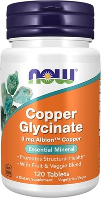 NOW Foods Copper Glycinate 3mg 120ct   Essential Mineral Supplement Health