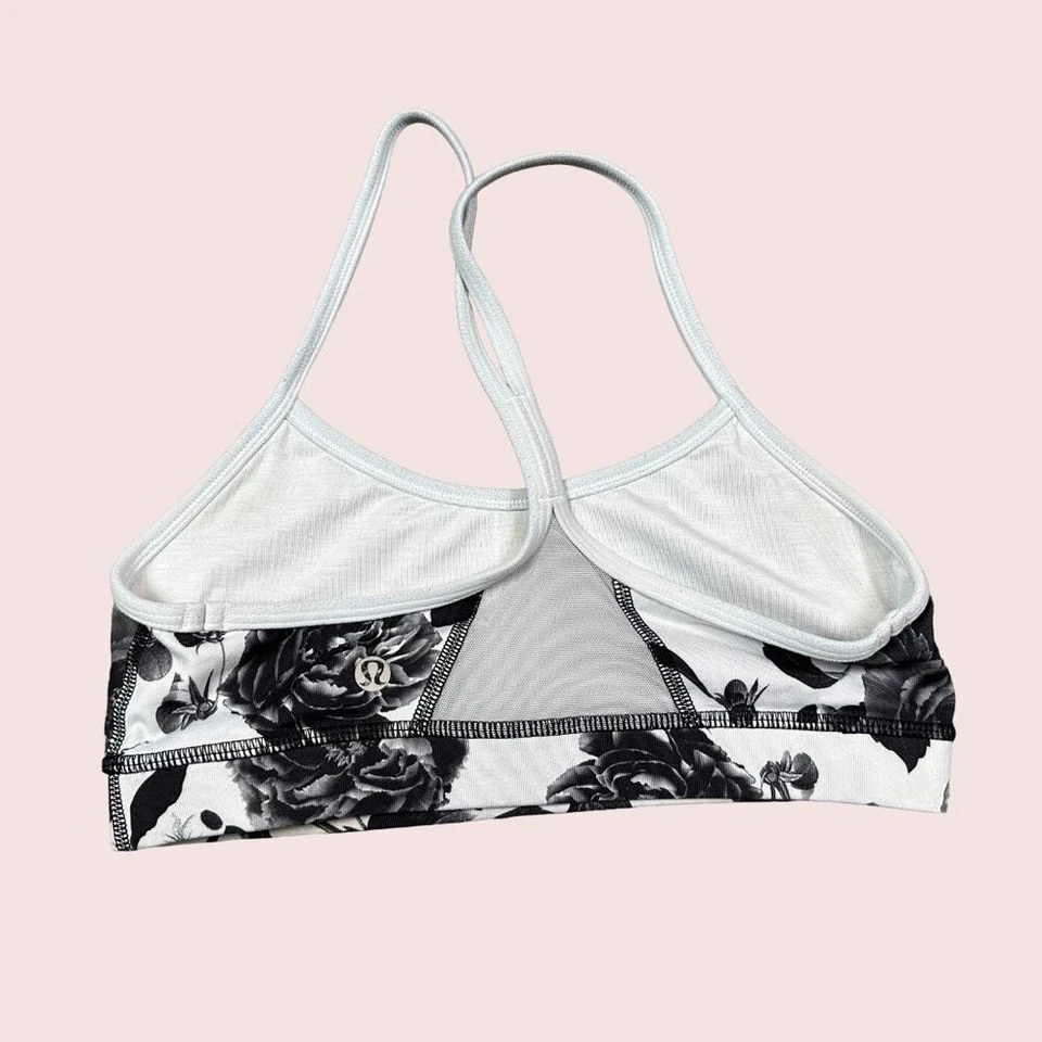 Lululemon Flow Y Bra IV Brisk Bloom Black White Floral Sports Bra Size 4 - Image 2 of 3
