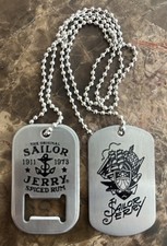 NEW Sailor Jerry Spiced Rum Promo Stainless Dog Tag Bottle Opener Necklace