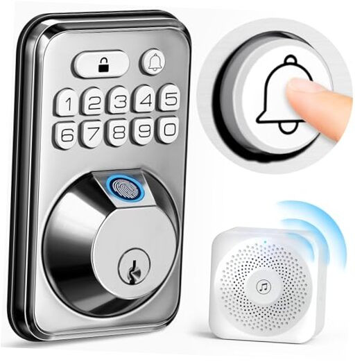Smart Fingerprint Keypad Deadbolt Lock with Wireless Doorbell – Keyless Entry