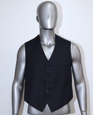 Vintage 1930/40s Dark Blue Striped Wool Tailored Vest Size L Made in France