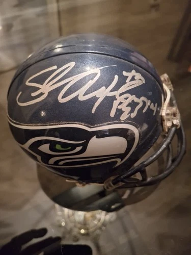 Autographed mini Helmet - SEAHAWKS🔥SHAUN ALEXANDER - SB XL Blue helmet SB40