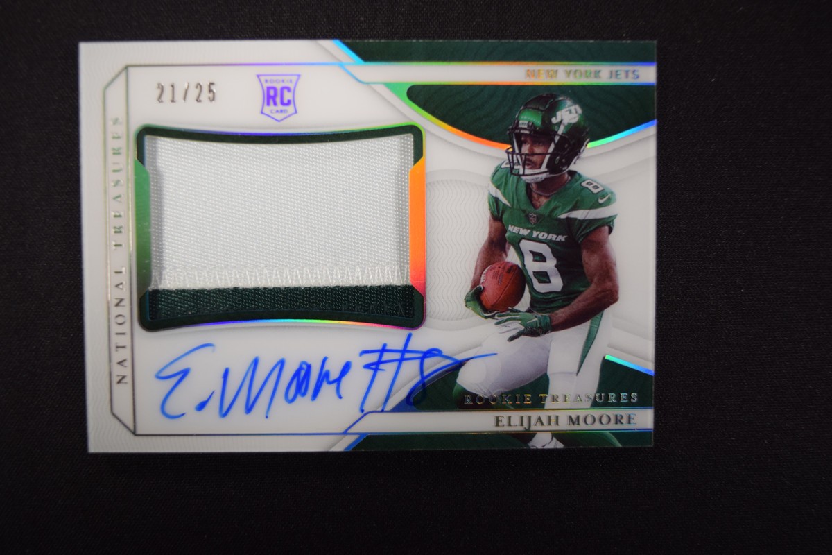 Elijah Moore Panini National Treasures Rookie Treasures Patch Autographs #EM Holo Silver