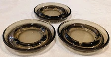 Vintage Lot of 3 MCM Brown/Amber Glass 5” Round 4-Slot Cigar Cigarette Ashtrays