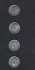 Four Roosevelt silver Dimes 1960D -1952 -1962D- 1964D L--24