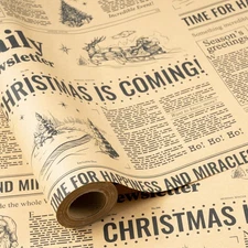 Vintage Newspaper Christmas Wrapping Paper Roll, Mini Roll, CHRISTMAS IS